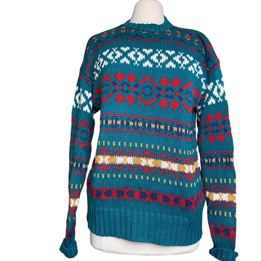 Vintage Finalist Fair Isle Crewneck Pullover Knit Sweater size Medium Mens - Picture 1 of 5